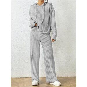 Ribbed Drawstring Hoodie and Pants Set
